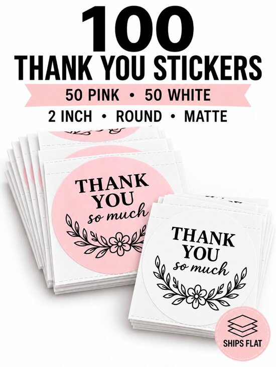 Handmade Other - 100 Pink White Thank You So Much Stickers 2 Inch Round Small Business Office